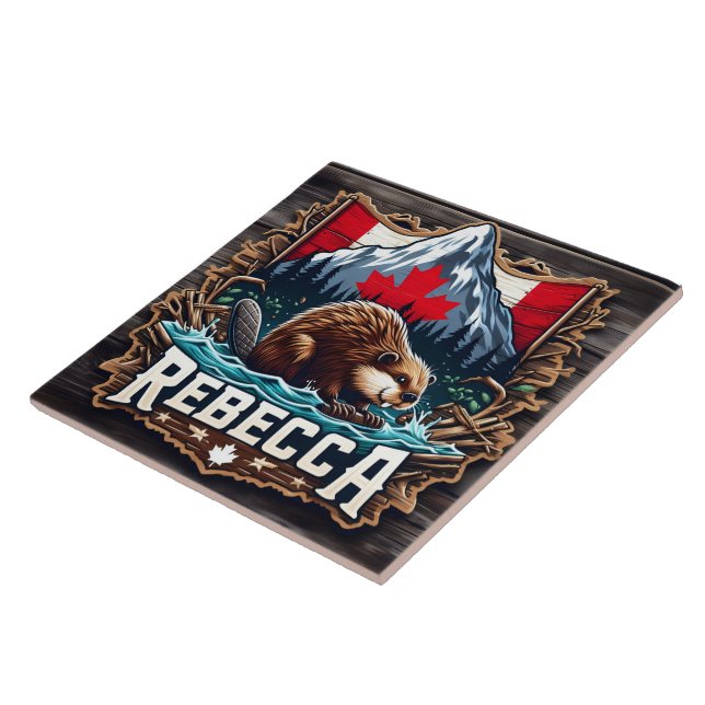 Snowy Mountain, Beaver, kanadensiska Flagga Kakelplatta (Sidan)