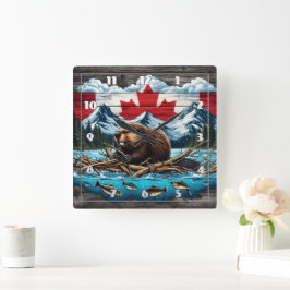 Snowy Mountain, Beaver, kanadensiskt Pride Fyrkantig Klocka