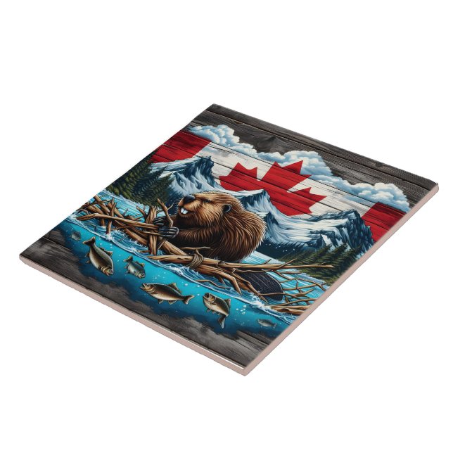 Snowy Mountain, Beaver, kanadensiskt Pride Kakelplatta (Sidan)