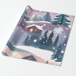 Snowy Mountain Cabin Watercolor Presentpapper