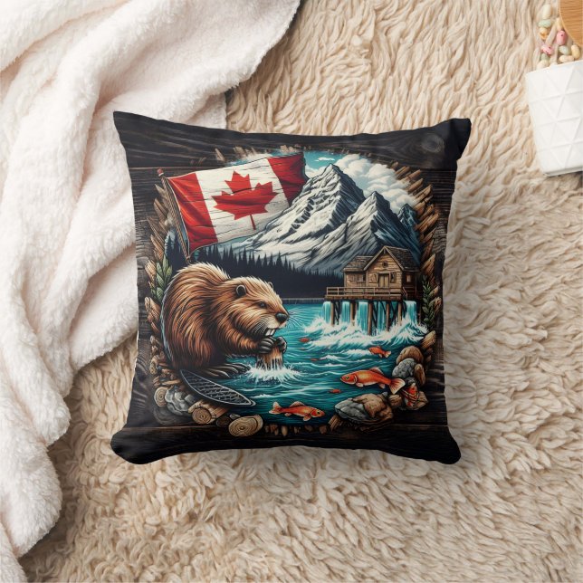 Snowy Mountain, Canadian Beaver, Ocean View Kudde (Filt)