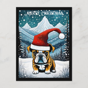 Snowy Mountain Cute Bulldog juljul Vykort