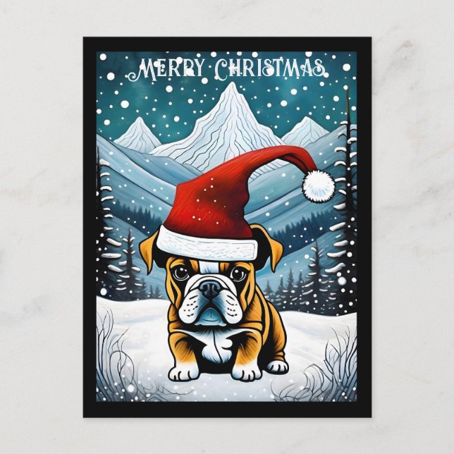 Snowy Mountain Cute Bulldog juljul Vykort (Framsida)