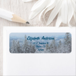 Snowy Mountain Forest Bröllop Returadress Etikett