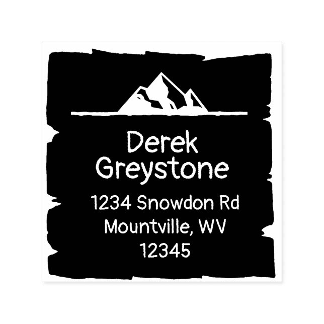 Snowy Mountain Land Lodge Rustic Wood Block Självfärgande Stämpel (Design)