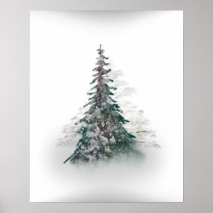 Snowy Mountain med Solitary Träd Poster