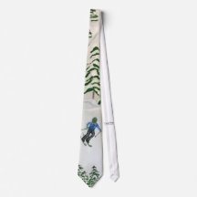 Snowy Mountain och Skier Tie Printing Painting