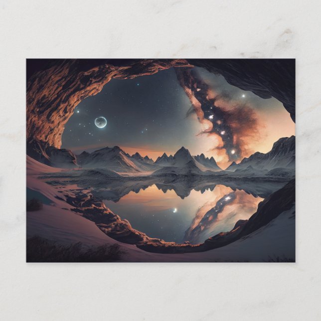 Snowy Mountain Peak Starry Galaxy Vykort (Framsida)