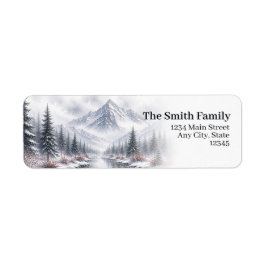 Snowy Mountain Return Address Labels | Winter Pine Returadress Etikett