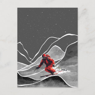 Snowy Mountain Skiing Vykort