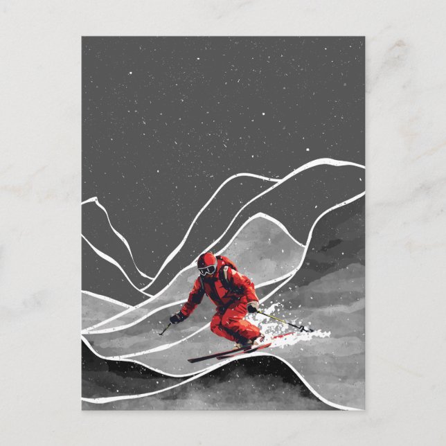 Snowy Mountain Skiing Vykort (Framsida)
