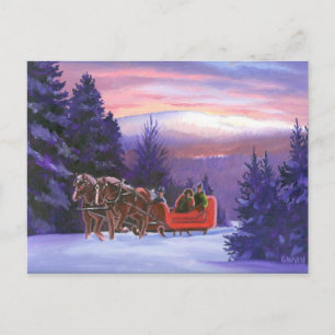Snowy Mountain Sleigh Ride Postcard Vykort