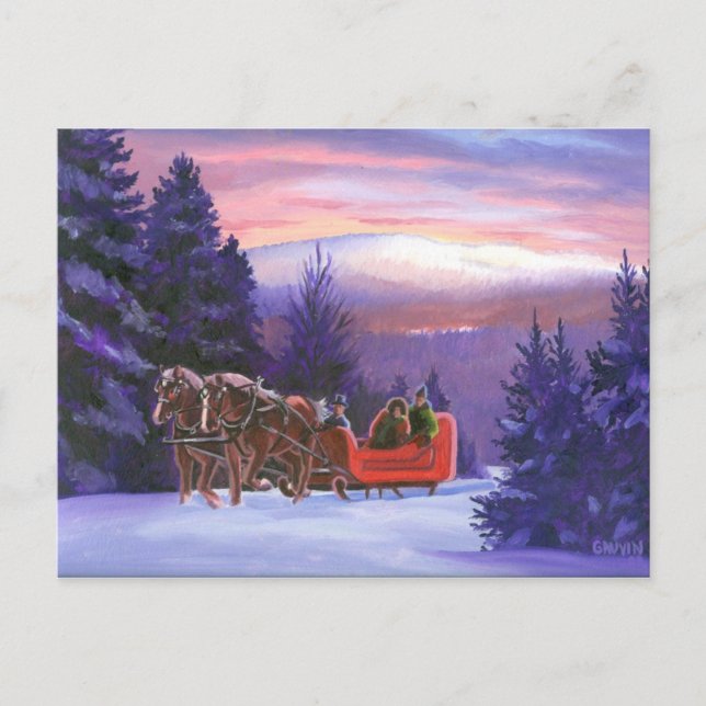 Snowy Mountain Sleigh Ride Postcard Vykort (Framsida)