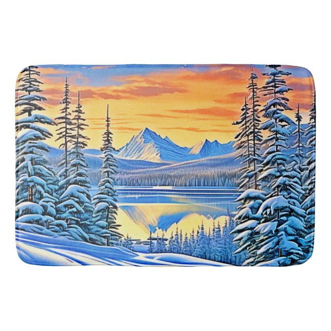 Snowy Mountain Sunset Glow Badrumsmatta (Framsidan)