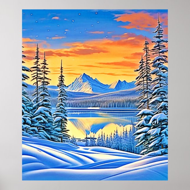 Snowy Mountain Sunset Glow Poster (Framsidan)