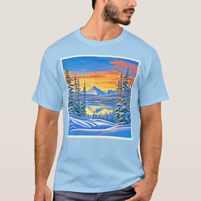 Snowy Mountain Sunset Glow T Shirt (Framsida)