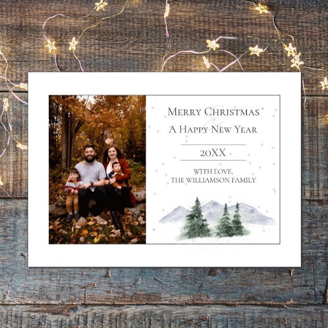 Snowy Mountain Top | Vitt foto-Helgdag Julkort (White Snowy Mountain Top Holiday Photo Card)