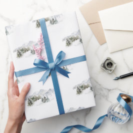Snowy Mountain Watercolor Jul Wrapping Papper Presentpapper