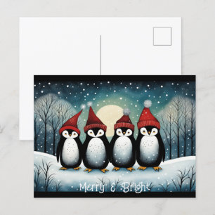 Snowy Mountain Winter Santa Penguin jul Helg Vykort