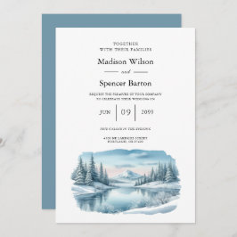 Snowy Mountain Winter Sjö Bröllop Inbjudningar