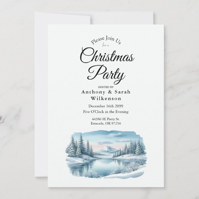 Snowy Mountain Winter Sjö jul Party Inbjudningar (Framsida)
