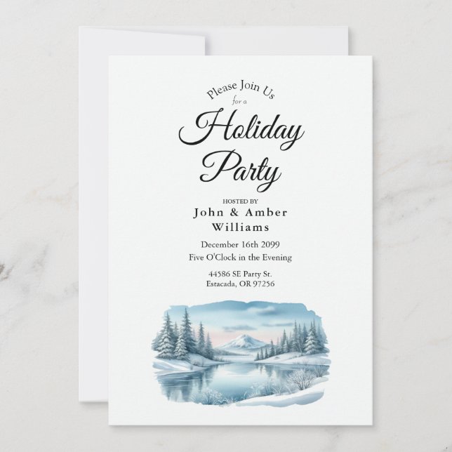 Snowy Mountain Winter Sjö Julfest Inbjudningar (Framsida)