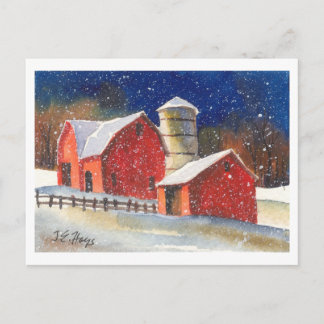 Snowy New England Barns Vykort