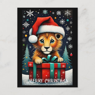 Snowy Night Cute Santa Baby Lejon jul Vykort