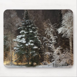 Snowy Night Forest Scene Mousepad Musmatta