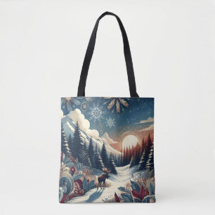 Snowy Night Moose-skogbergen Boho Mönster Tygkasse