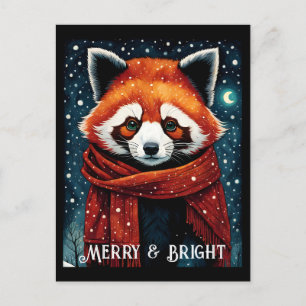 Snowy Night Red Panda julkort Vykort
