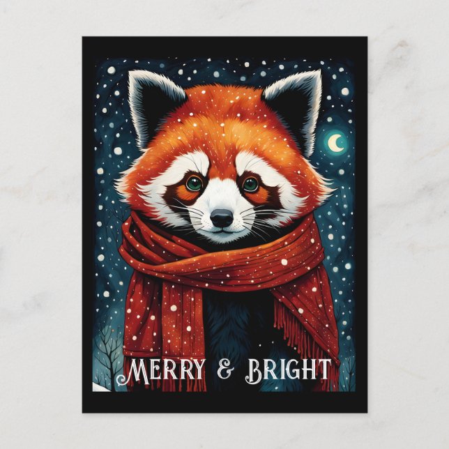 Snowy Night Red Panda julkort Vykort (Framsida)