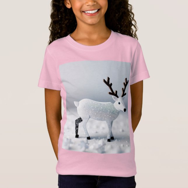Snowy Night Scene Comes Alive with Deer T Shirt (Framsida)