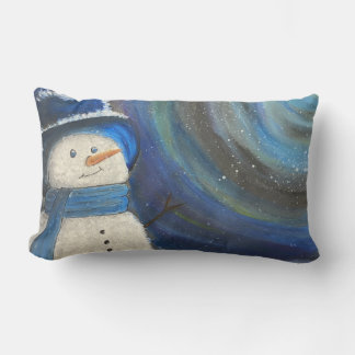 Snowy Night Snowman Throw Pillow Original Art Lumbarkudde