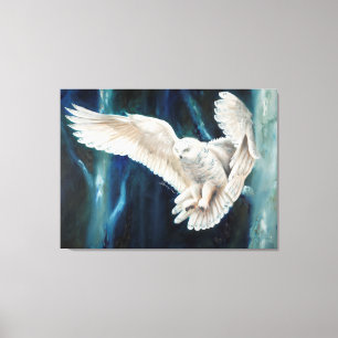 Snowy Nightfall - snowy uggla som flyger genom bj Canvastryck