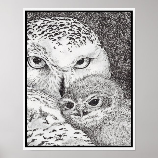 Snowy Owl and Baby Owl Poster (Framsidan)