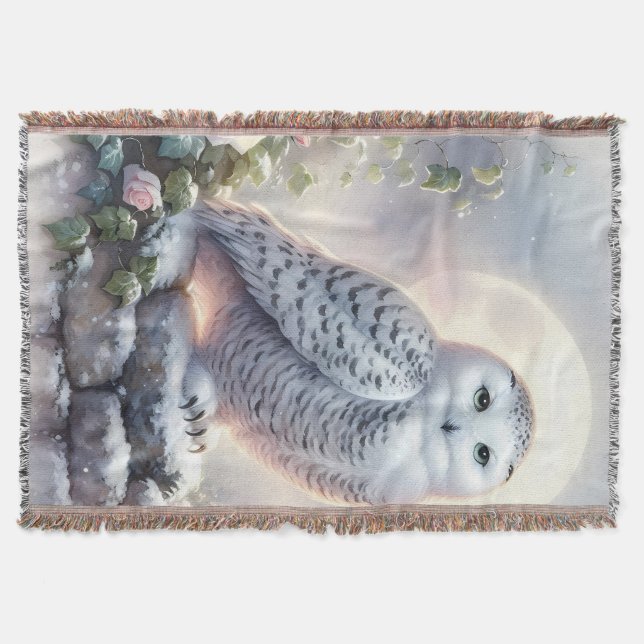 Snowy Owl in Moonlit Winter Garden Filt (Framsidan)