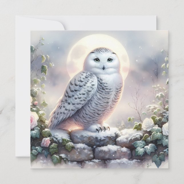 Snowy Owl in Moonlit Winter Garden Kort (Framsida)