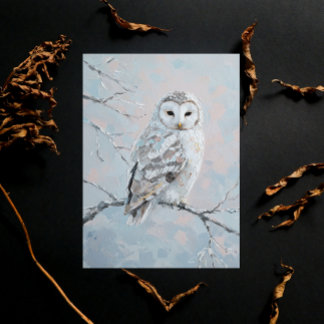 Snowy Owl on Winter Branch – Nature Art Vykort