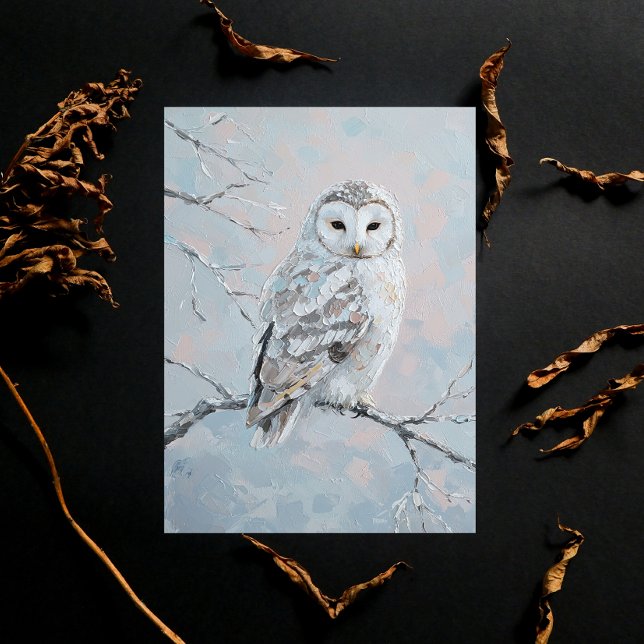 Snowy Owl on Winter Branch – Nature Art Vykort (Skapare uppladdad)