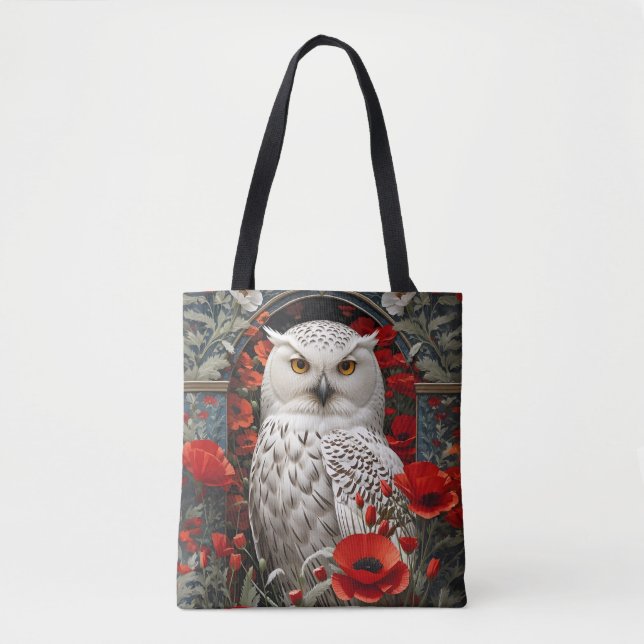 Snowy Owl Red Poppy Flowers Tygkasse (Framsida)