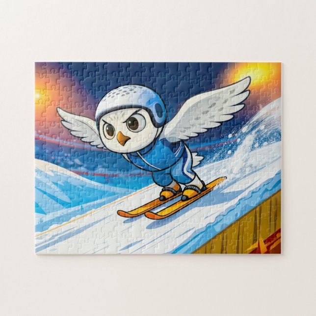 Snowy Owl Ski Jumping from a Winter Ski Ramp Pussel (Horisontell)