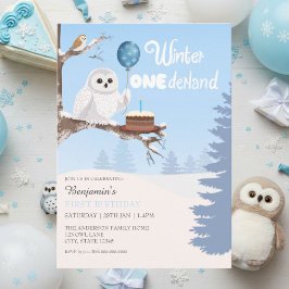 Snowy Owl Winter Onederland Birthday  Inbjudningar