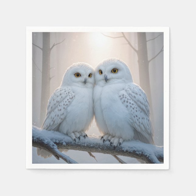 Snowy Owls On a Winter Branch Pappersservett (Framsidan)