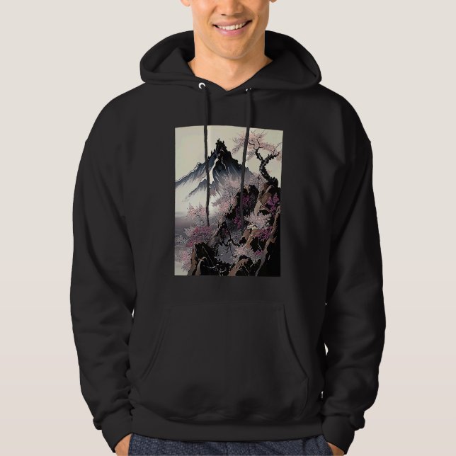 snowy peak mountain Cherry Blossom Awesome Japan Hoodie (Framsida)