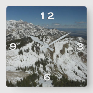 Snowy Peaks of Grand Teton Mountains I Fotography Fyrkantig Klocka