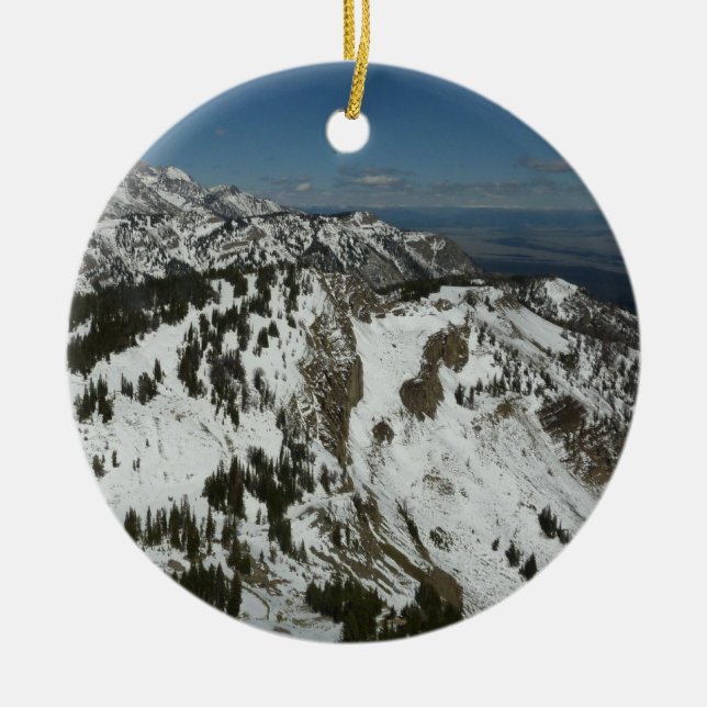 Snowy Peaks of Grand Teton Mountains I Fotography Julgransprydnad Keramik (Framsidan)