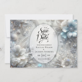 Snowy Petals i Fryst Bloom Bröllop Spara Datumet