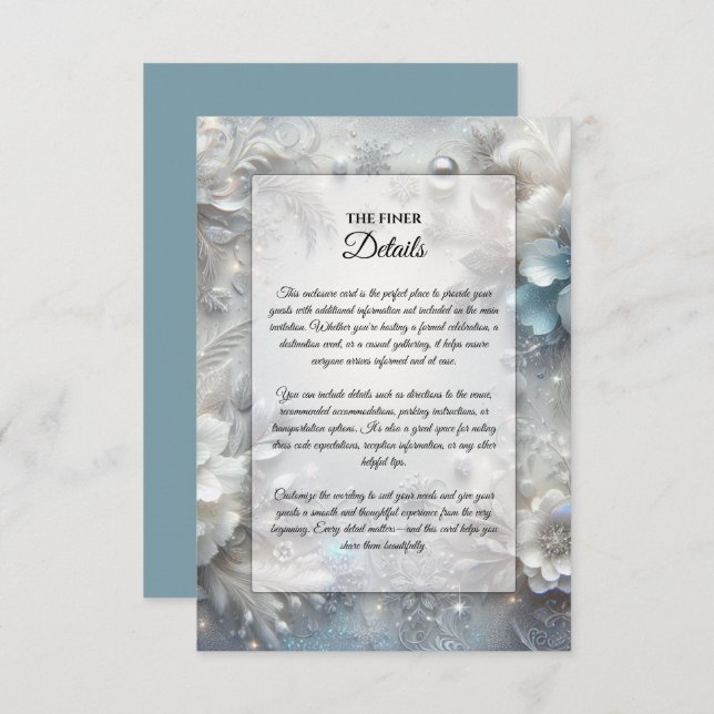 Snowy Petals i Fryst Bloom Bröllop Tilläggskort (Fram/baksida)