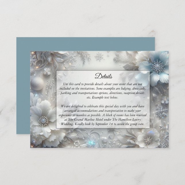 Snowy Petals i Fryst Bloom Bröllop Tilläggskort (Fram/baksida)